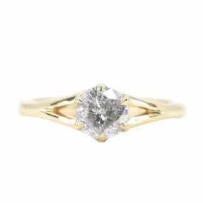 0.81ct Salt and Pepper Diamond Six Prong Split Shank Ring In 18k Yellow Gold