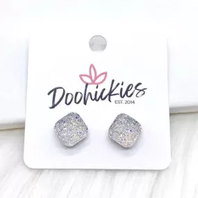 10mm Glitter Square Earrings - Crystal