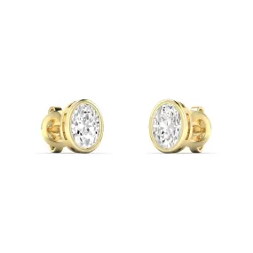 14K & 18K Gold Oval Bezel Set Diamond Stud Earrings