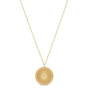 14k Medium Sunbeam Medallion Diamond Bezel Necklace