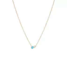 14k Prong Diamond & Turquoise Necklace