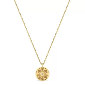 14k Small Sunbeam Medallion Box Chain Necklace