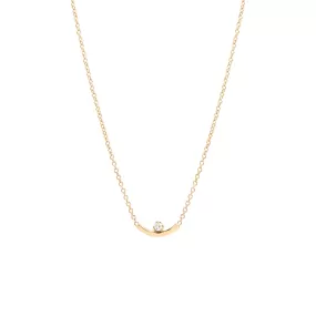 14k Tiny Curved Bar Prong Diamond Necklace