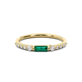 14k Yellow Gold 0.30ct ttw Diamond & Emerald Baguette Stackable Ring