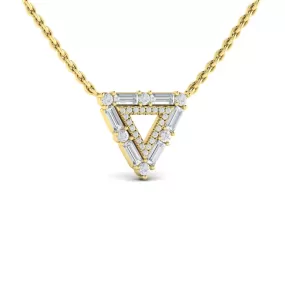 14K YELLOW GOLD OPEN TRIANGLE ROUND DIAMOND AND BAGUETTE NECKLACE