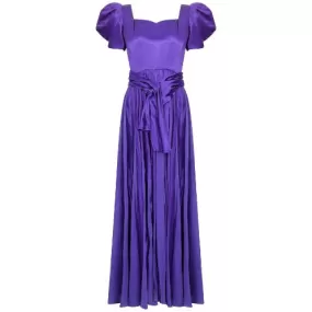 1940s Haute Couture Purple Satin Chiffon Dress