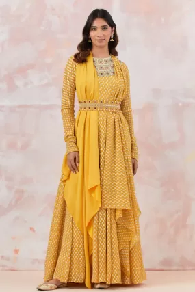 50Z881-RO Yellow Embroidered Anarkali Set with Belt