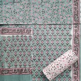 Appealing Hand Block Print Cotton Suit Set with Mulmul Dupatta (PRMUL339)