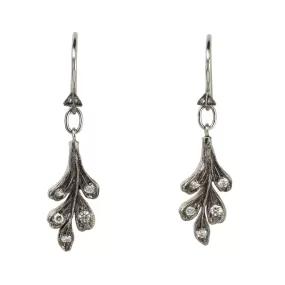 Blackened Platinum & Diamond Oak Leaf Drop Earrings