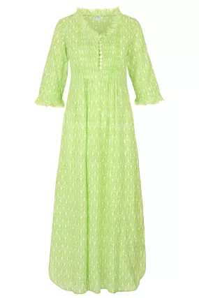 Cotton Annabel Maxi Dress in Fresh Lime & White