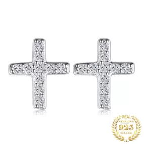 Cross Diamond Stud Earrings - 925 Sterling Silver