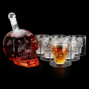 Crystal Skull Decanter & Glasses Set