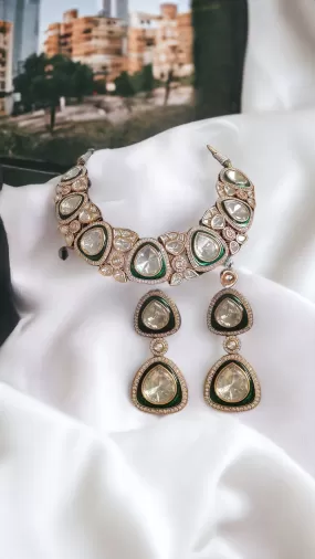 DNS102 cz polki  necklace with earrings  ( READY TO SHIP)