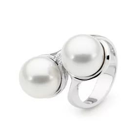 Double Pearl and Diamond Ring