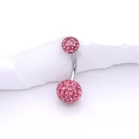 Epoxy Covered Crystal Paved Balls Belly Button Ring - Pink