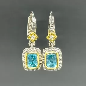 Estate Judith Ripka SS 18 Blue Topaz Dangle Earrings