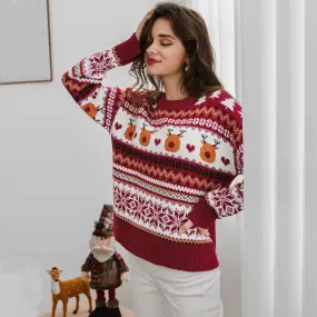 Fawn Love Pattern Color Block Stripe Sweater