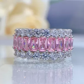 Gorgeous Moissanite Pink Tripe Row Wedding Band