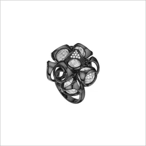 Icona Black Rhodium & Rock Crystal Cluster Ring in Sterling Silver