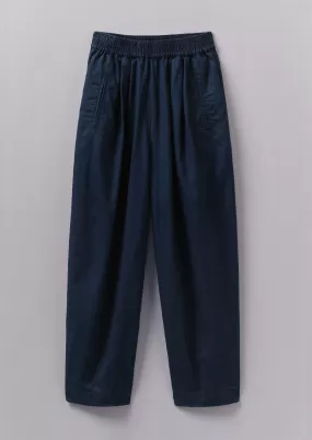 Indigo Cotton Twill Barrel Leg Pants | Indigo