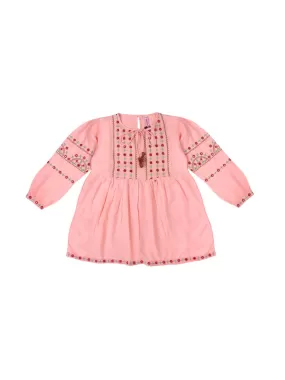 Ishin Girls Viscose Rayon Pink Embroidered Top