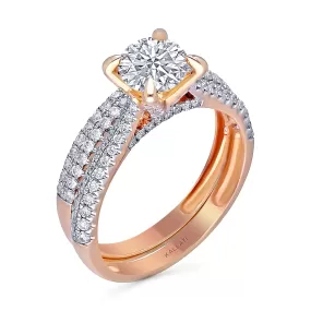 Kallati Eternal Round  Solitaire Diamond Engagement Ring With Matching Band in 14K Rose Gold