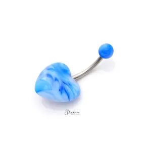 Marble Acrylic Heart Belly Button Navel Ring - Blue