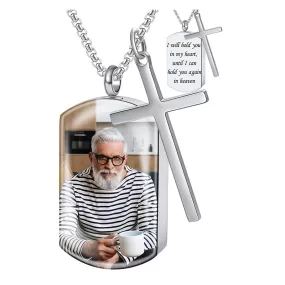 Men's Personalized Urn Necklace for Ashes with Picture Inside Cross Cremation Jewelry Keepsake Necklace for Women & Men