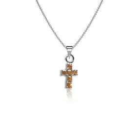 Mini Crystal Cross Necklace - Silver