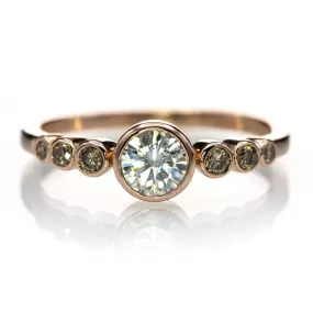 Moissanite, Diamond or White Sapphire & Graduated Champagne Diamond Bezel Engagement Ring