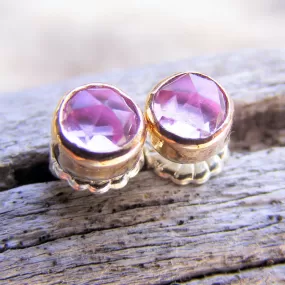 Pink Sapphire Gold Studs Post Earrings, Pink Rose Cut Gemstone, Available In Sterling Silver, Handcrafted Rustic Jewelry