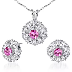 Pink Sapphire Pendant Earrings Set Sterling Silver