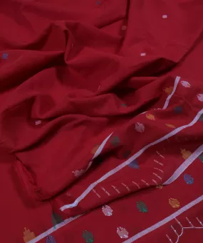 Red handwoven jamdani cotton bordered fabric