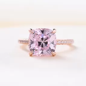 Rose Golden Pink Cushion Cut Halo Engagement Ring