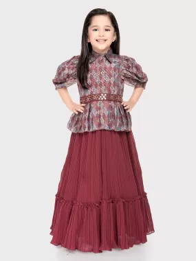 Rosewood Coloured Imported Gown For Girls\ Fancy Sleeves Concept Gown For Girls