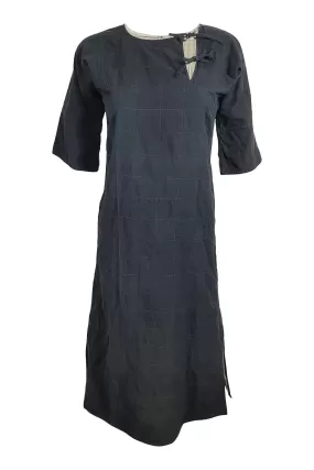 SUZON DE JARDIN Black Linen Scoop Neck Midi Dress (XS)