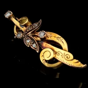 The Custer - Victorian Era Diamond Gold Dagger Brooch