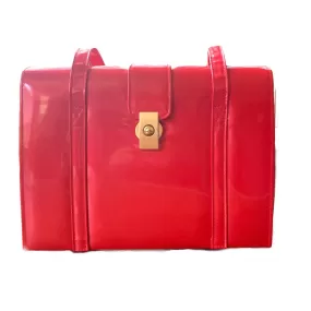 Vintage 1950s Red Patent Leather Purse or Shoulder Bag with Gold Tone Hardware. Sustainable Fashion