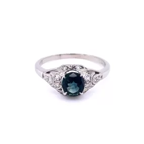 Vintage AGL Certified Greenish-Blue Sapphire Palladium Ring